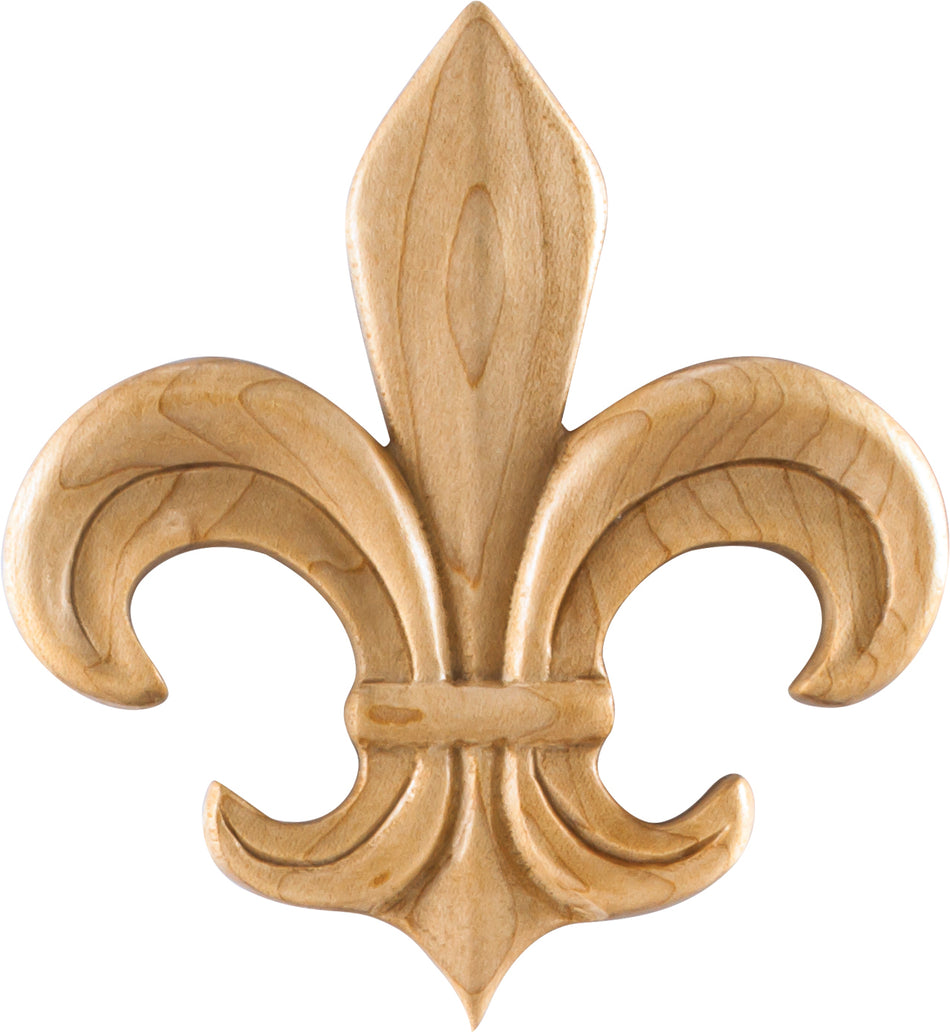 Hardware Resources APL-14-MP: 3-3/4" x 1/2" x 4-1/8" Fleur-De-Lis Applique - Maple