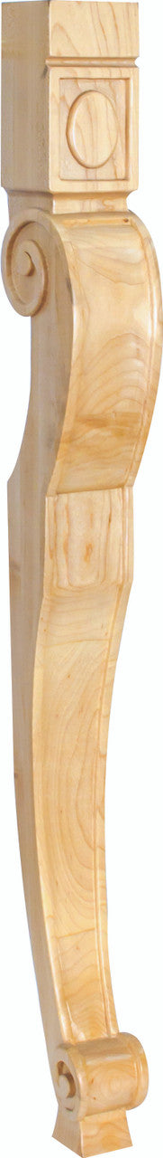 Hardware Resources LEGD-1RW: 2-3/4" x 2-3/4" x 31" Baroque Leg - Rubberwood