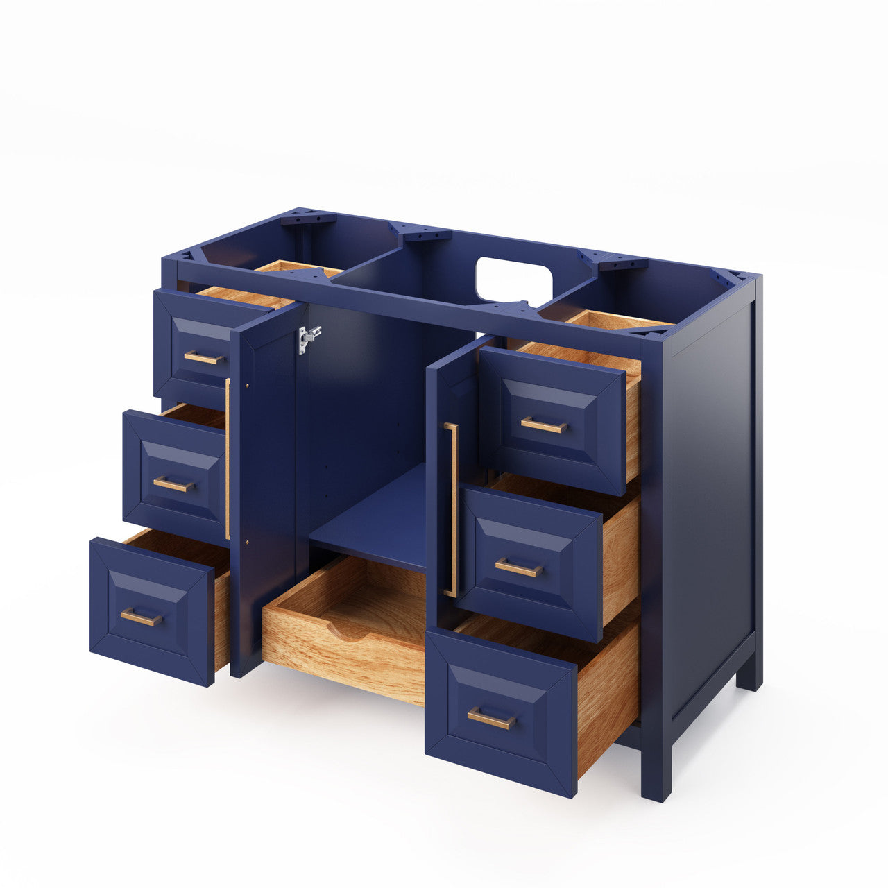 Cabinet showing open doors and/or drawers.