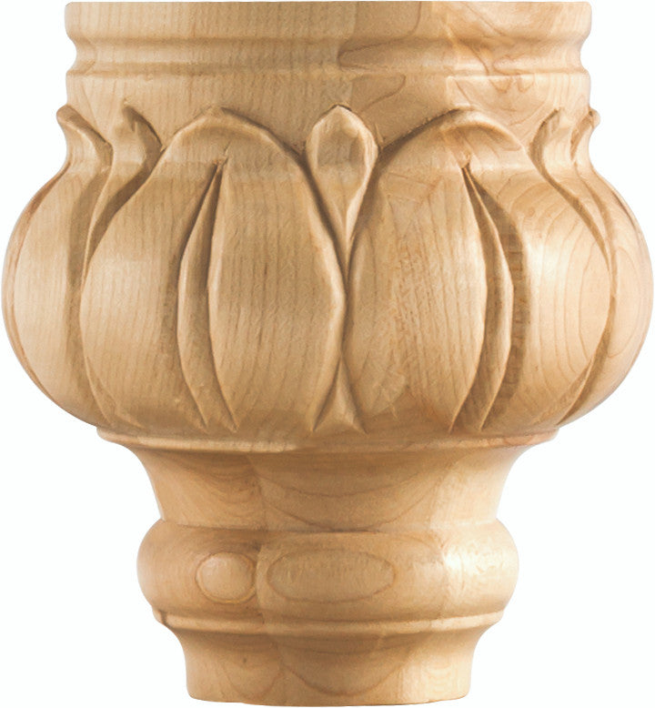 Hardware Resources LBF45RW: 4-1/2" x 4-1/2" Carved Leaf Bun Foot - Rubberwood