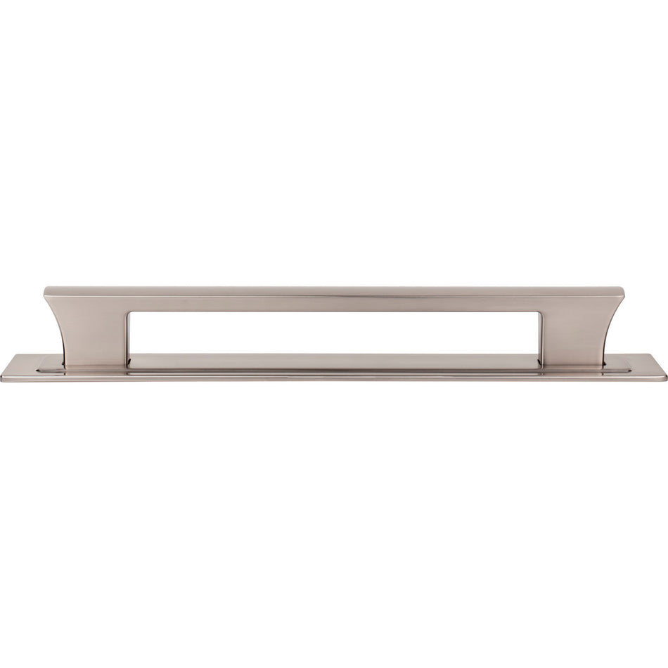 Atlas A6008-BRN: 12" cc Zander Bar Appliance Pull w/Backplate - Brushed Nickel