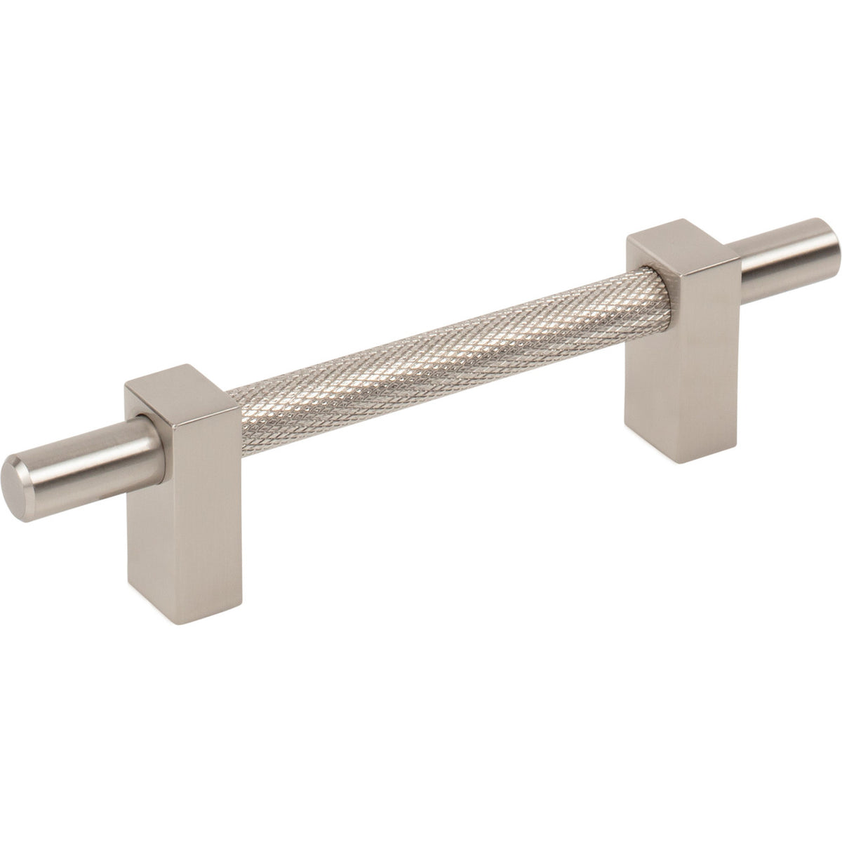 Jeffrey Alexander 598-96SN: 96mm cc Larkin Knurled Center Bar Cabinet Pull - Satin Nickel