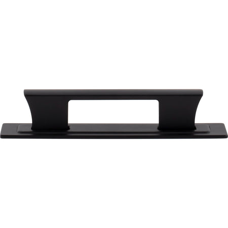Atlas A6002-BL: 3-3/4" cc Zander Bar Cabinet Pull w/Backplate - Matte Black