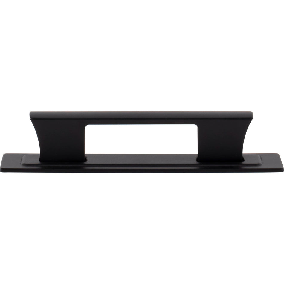 Atlas A6002-BL: 3-3/4" cc Zander Bar Cabinet Pull w/Backplate - Matte Black