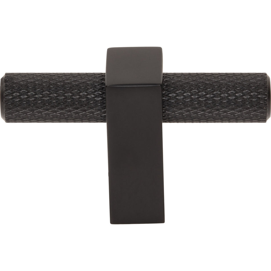 Jeffrey Alexander 498T-MB: 2-3/8" Larkin Knurled T-Bar Cabinet Knob - Matte Black