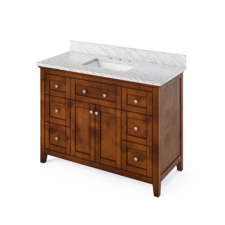 Jeffrey Alexander 48" Chatham Single Bowl Vanity - Chocolate Cabinet with White Carrara Marble Top