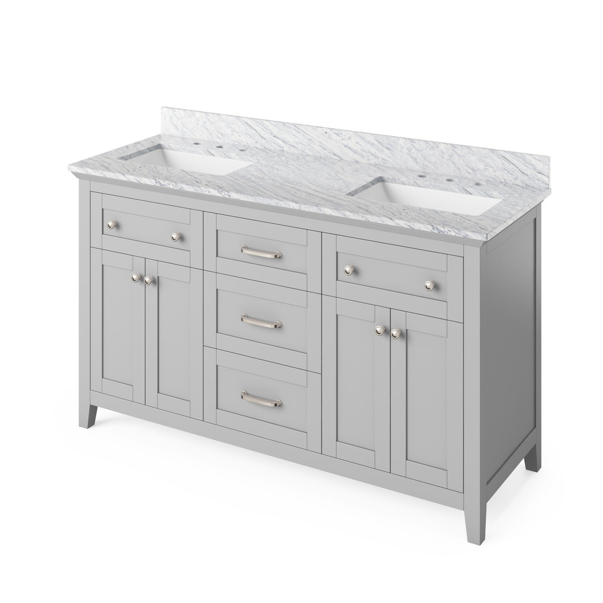 Jeffrey Alexander 60" Chatham Double Bowl Vanity - Grey Cabinet with White Carrara Marble Top