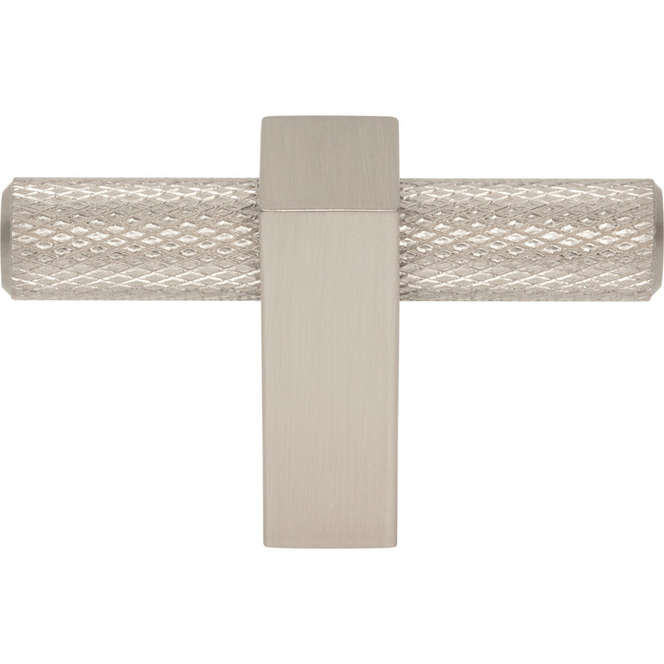 Jeffrey Alexander 498T-SN: 2-3/8" Larkin Knurled T-Bar Cabinet Knob - Satin Nickel