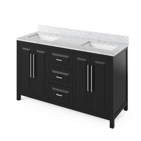 Jeffrey Alexander 60" Cade Double Bowl Vanity - Black Cabinet with White Carrara Marble Top