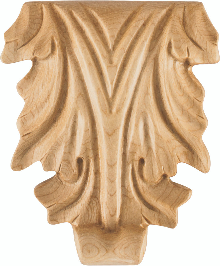 Hardware Resources APL-13-MP: 3-5/8" x 3/4" x 4-1/4" Acanthus Applique - Maple