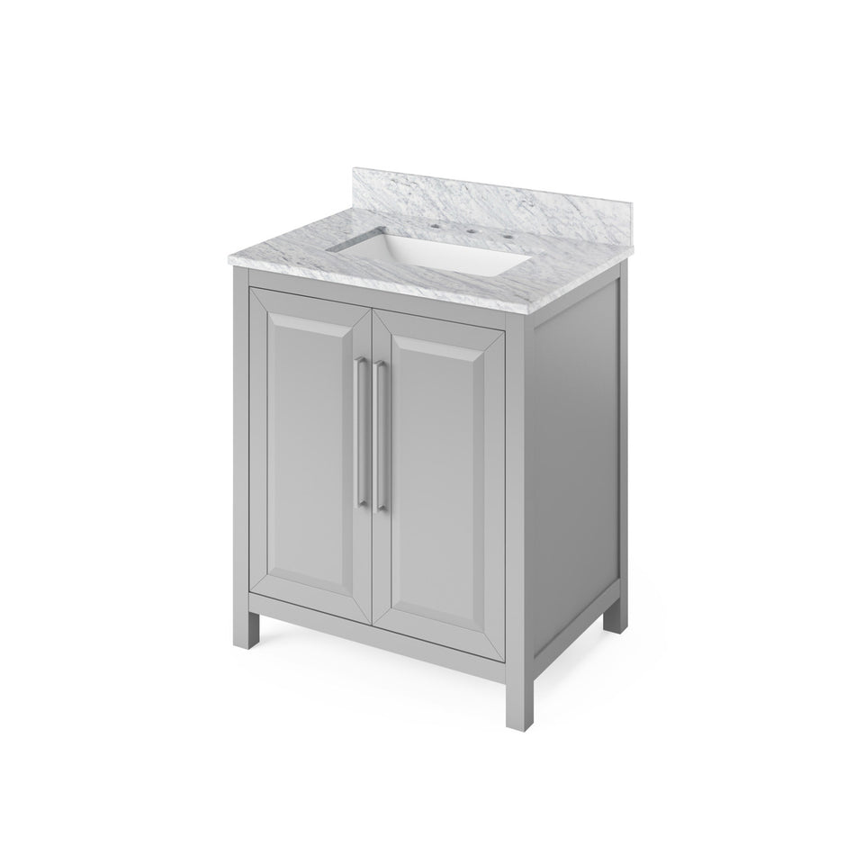 Jeffrey Alexander 30" Cade Single Bowl Vanity - Grey Cabinet with White Carrara Marble Top