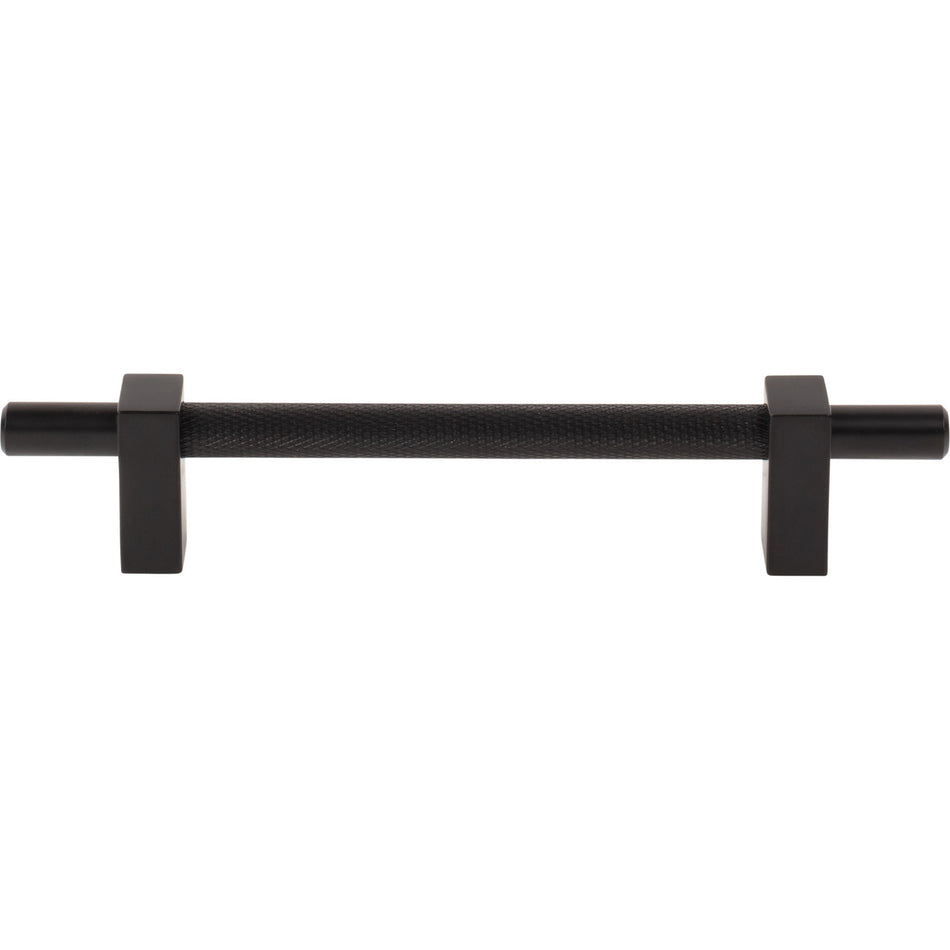 Jeffrey Alexander 598-128MB: 128mm cc Larkin Knurled Center Bar Cabinet Pull - Matte Black
