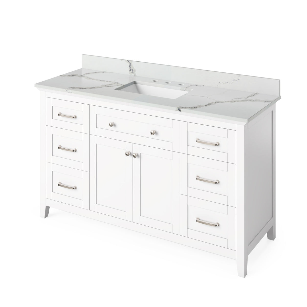 Jeffrey Alexander 60" Chatham Single Bowl Vanity - White Cabinet with Calacatta Vienna Quartz Top