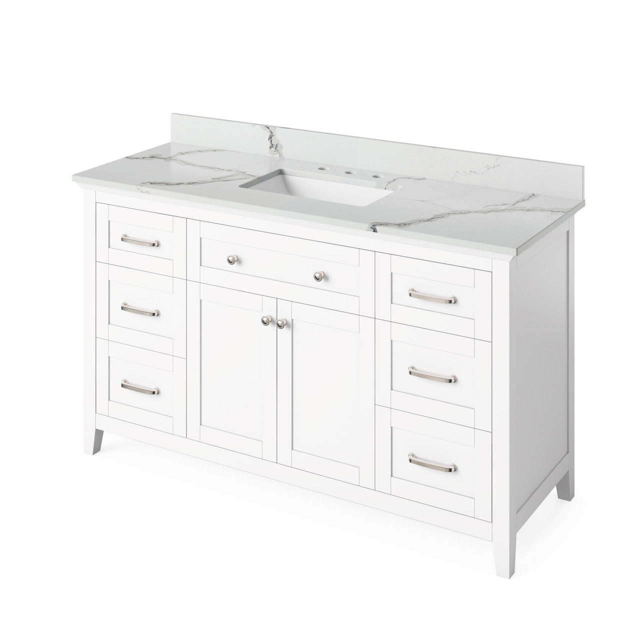 Jeffrey Alexander 60" Chatham Single Bowl Vanity - White Cabinet with Calacatta Vienna Quartz Top