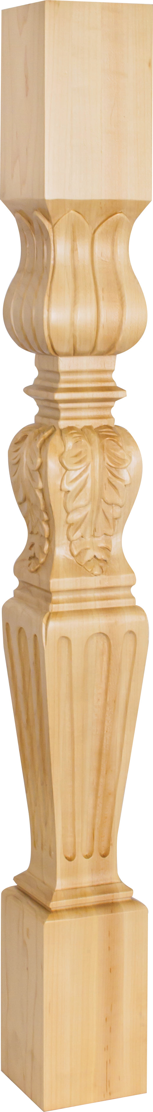 Hardware Resources P28RW: 3-3/4" x 3-3/4" x 35-1/2" Fluted Acanthus Post - Rubberwood