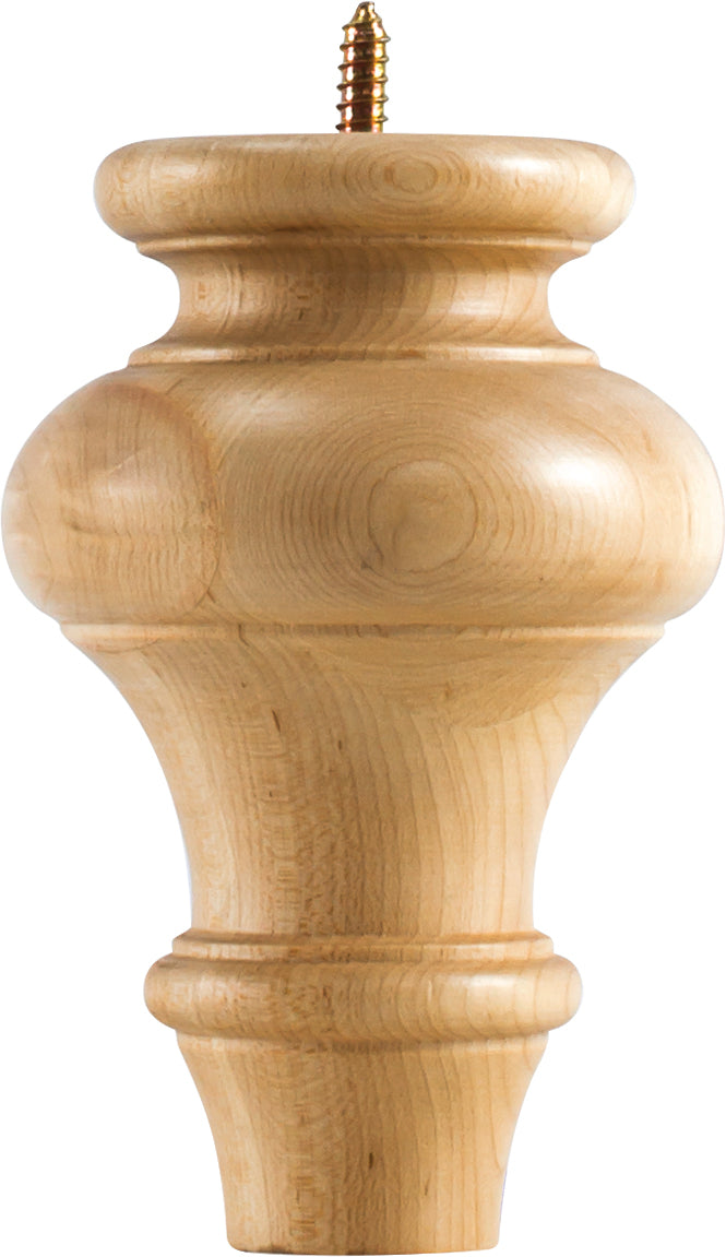 Hardware Resources BF60CH: 4" x 6" Turned Transitional Bun Foot - Cherry
