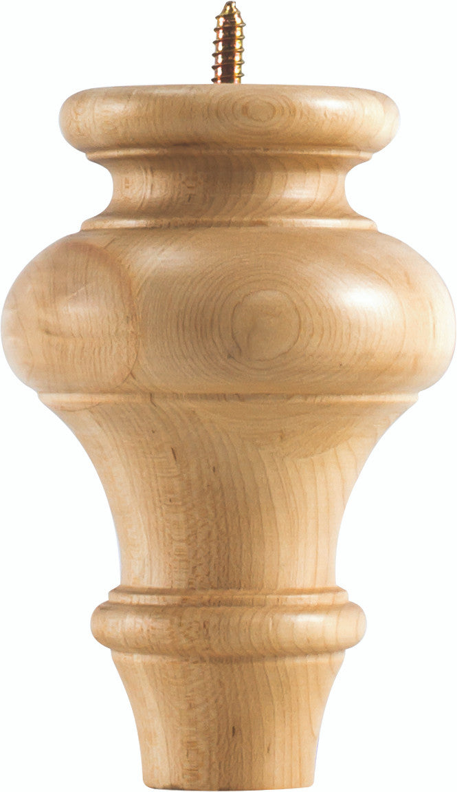 Hardware Resources BF60RW: 6" x 4" Turned Transitional Bun Foot - Rubberwood