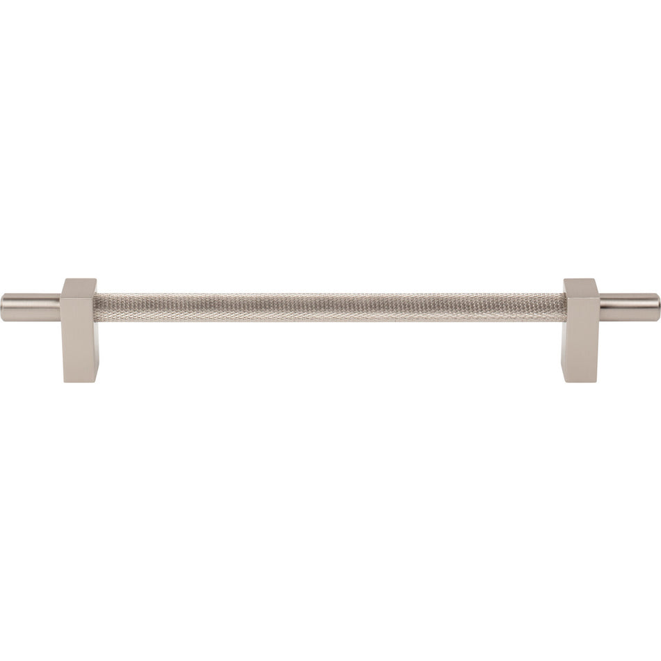 Jeffrey Alexander 598-192SN: 192mm cc Larkin Knurled Center Bar Cabinet Pull - Satin Nickel
