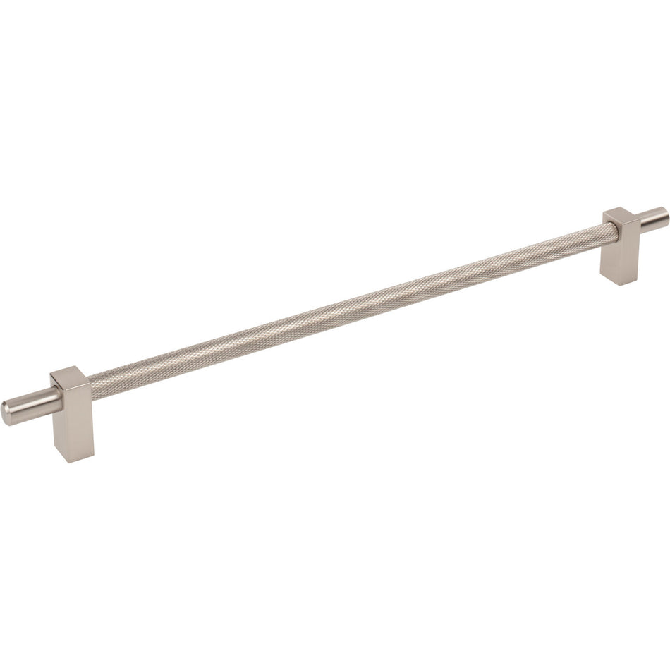 Jeffrey Alexander 598-305SN: 305mm cc Larkin Knurled Center Bar Cabinet Pull - Satin Nickel