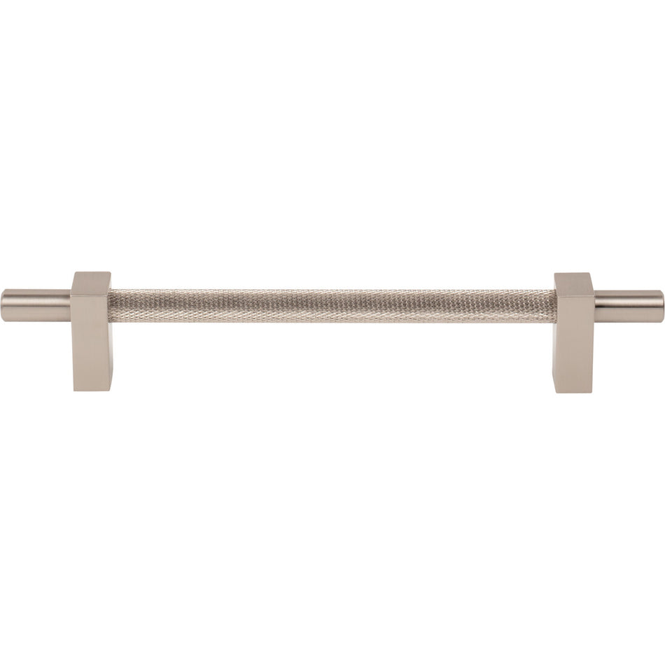 Jeffrey Alexander 598-160SN: 160mm cc Larkin Knurled Center Bar Cabinet Pull - Satin Nickel